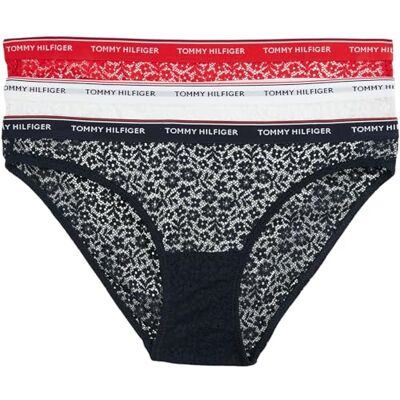 Tommy Hilfiger kvinnor 3-pack bikinitrosor med spets, Flerfärgad (ökenhimmel/vit/primär röd), XS Tommy Hilfiger kvinnor 3-pack bikinitrosor med spets, Flerfärgad (ökenhimmel/vit/primär röd), XS