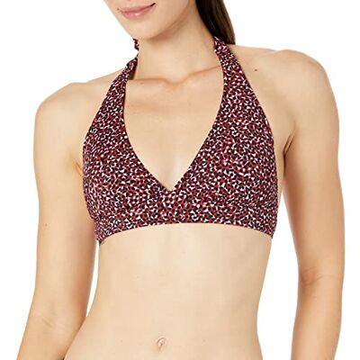 Amazon Essentials dam lätt stöd halterneck bikini baddräkt topp (finns i plusstorlek), tegelröd leopard, liten Amazon Essentials dam lätt stöd halterneck bikini baddräkt topp (finns i plusstorlek), tegelröd leopard, liten