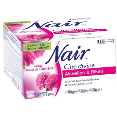 Nair Divine Armhålor vax & bikini med kamelia blomextrakt, retirerar utan ränder, 100 g burk + 2 servetter "Perfect Finish Nair Divine Armhålor vax & bikini med kamelia blomextrakt, retirerar utan ränder, 100 g burk + 2 servetter "Perfect Finish