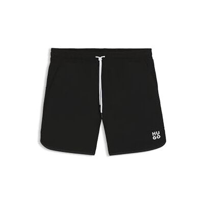 HUGO Badshorts för män med våffelstruktur och broderad stack-logotyp, Svart 001, L HUGO Badshorts för män med våffelstruktur och broderad stack-logotyp, Svart 001, L