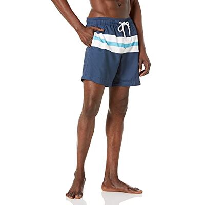 Amazon Essentials Men's Snabbtorkande badtröja 18 cm (7 tum), Marinblå Vit Rand, M Amazon Essentials Men's Snabbtorkande badtröja 18 cm (7 tum), Marinblå Vit Rand, M