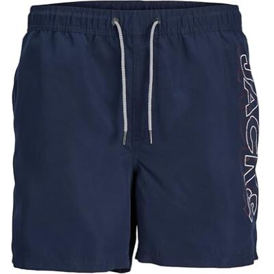 JACK & JONES Pojkar Jpstfiji Jjswim dubbel logotyp Ly Sn Jnr badbyxor, Mörkblå, 128 JACK & JONES Pojkar Jpstfiji Jjswim dubbel logotyp Ly Sn Jnr badbyxor, Mörkblå, 128