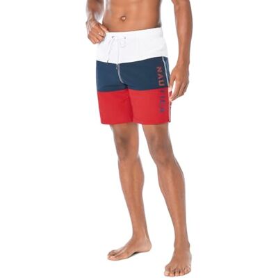 Nautica Mäns Quick Dry Classic Logo Tri-Block Series Swim Trunk badbyxor, Nautisk röd, L Nautica Mäns Quick Dry Classic Logo Tri-Block Series Swim Trunk badbyxor, Nautisk röd, L