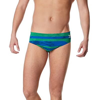 Speedo Swimsuit Brief Endurance + tryckta lagfärger badbyxor herr, Contort blå/grön, 22 Speedo Swimsuit Brief Endurance + tryckta lagfärger badbyxor herr, Contort blå/grön, 22