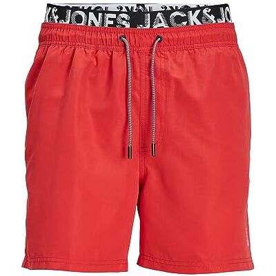 JACK & JONES Herrbadshorts med dubbelt midjeband, Röd, M JACK & JONES Herrbadshorts med dubbelt midjeband, Röd, M
