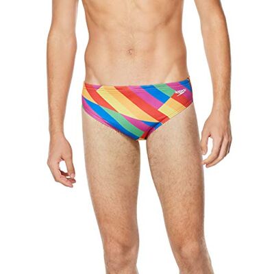 Speedo Men's Standard Swimsuit Brief Endurance+ The One, Pride Sliced Squares, 32 Speedo Men's Standard Swimsuit Brief Endurance+ The One, Pride Sliced Squares, 32