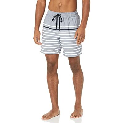 Amazon Essentials Men's Snabbtorkande badtröja 18 cm (7 tum), Svart Kolsvart ljung Smal rand, M Amazon Essentials Men's Snabbtorkande badtröja 18 cm (7 tum), Svart Kolsvart ljung Smal rand, M