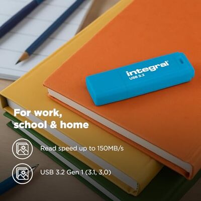 Integral Neon-C 64 GB USB 3.2 Gen 1 Flash Drive — Höghastighetstyp C/USB 3.1/3.0, NEON blå, läs 150 MB/s, skriv 30 MB/s, Plug-and-play, bärbar lagring för PC, Mac, bärbar dator Integral Neon-C 64 GB USB 3.2 Gen 1 Flash Drive — Höghastighetstyp C/USB 3.1/3.0, NEON blå, läs 150 MB/s, skriv 30 MB/s, Plug-and-play, bärbar lagring för PC, Mac, bärbar dator