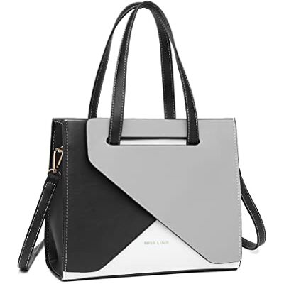 Miss Lulu modehandväska för kvinnor axelväska med justerbar rem topphandtag väska färg sömnad design, Grå Miss Lulu modehandväska för kvinnor axelväska med justerbar rem topphandtag väska färg sömnad design, Grå