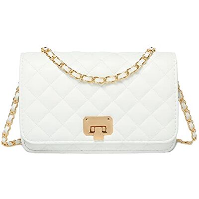 HAKSIM Axelväska för kvinnor quiltad crossbody handväska designer gitter läder kedjeväska, Vitt, Small HAKSIM Axelväska för kvinnor quiltad crossbody handväska designer gitter läder kedjeväska, Vitt, Small
