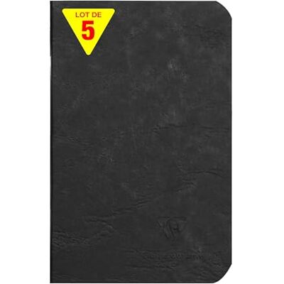 Clairefontaine 734161Cpack Age Bag Collection En uppsättning med 5 svarta häftade anteckningsböcker 9 x 14 cm 96 linjerade sidor vitt papper 90 g glansigt kornomslag läder Clairefontaine 734161Cpack Age Bag Collection En uppsättning med 5 svarta häftade anteckningsböcker 9 x 14 cm 96 linjerade sidor vitt papper 90 g glansigt kornomslag läder