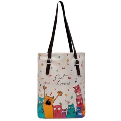 DOGO Dam läder vegan beige axelväska kattälskare mönster, Beige färg DOGO Dam läder vegan beige axelväska kattälskare mönster, Beige färg