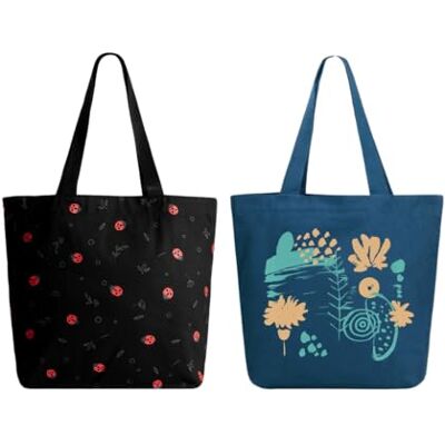Eco Right Ecoright Axelväska, kanvas shoppingväska väska, casual handväska, stor axelväska med innerficka för skola, arbetsväska, kvinnors sparrov naturlig och svart, verktyg, Beetle-abstrakt blomma, En Eco Right Ecoright Axelväska, kanvas shoppingväska väska, casual handväska, stor axelväska med innerficka för skola, arbetsväska, kvinnors sparrov naturlig och svart, verktyg, Beetle-abstrakt blomma, En