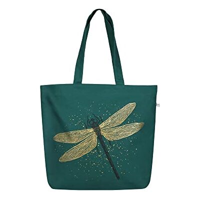 Eco Right Damväska, shoppingväska, stor, strandväska med dragkedja, shoppingväska tygväska, Trollslända (grön), Einheitsgröße Eco Right Damväska, shoppingväska, stor, strandväska med dragkedja, shoppingväska tygväska, Trollslända (grön), Einheitsgröße