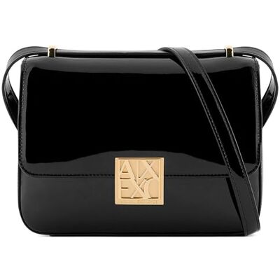 Giorgio Armani Dam Amy, Sustainable, guldlogotyp Plate Crossbody Bag, svart Giorgio Armani Dam Amy, Sustainable, guldlogotyp Plate Crossbody Bag, svart