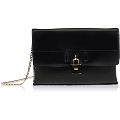 DKNY damer palmer kuvertväska i slätt läder crossbody, Svart/guld DKNY damer palmer kuvertväska i slätt läder crossbody, Svart/guld