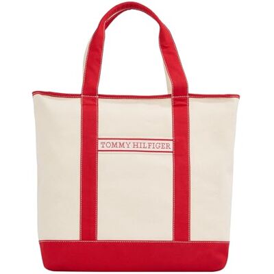 Tommy Hilfiger dam Th Summer Canvas Tote Aw0aw17421 bärväska, Röd, Einheitsgröße Tommy Hilfiger dam Th Summer Canvas Tote Aw0aw17421 bärväska, Röd, Einheitsgröße