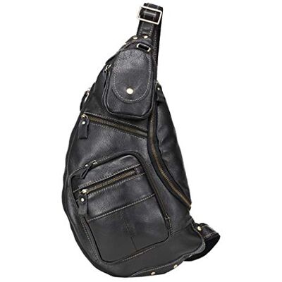 Hebetag läder slingväska vandring dagryggsäck för män kvinnor utomhus resor camping fiske crossbody axel bröst ryggsäck, #12 svart, 26cm(W) x4cm(D) x46cm(H)(10.23"x1.57"x18.11"); Hebetag läder slingväska vandring dagryggsäck för män kvinnor utomhus resor camping fiske crossbody axel bröst ryggsäck, #12 svart, 26cm(W) x4cm(D) x46cm(H)(10.23"x1.57"x18.11");