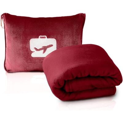 EverSnug Resefilt och kudde – premium mjuk 2-i-1 flygfilt med mjuk väska, handbagage ärm och ryggsäcksklämma (vinröd) EverSnug Resefilt och kudde – premium mjuk 2-i-1 flygfilt med mjuk väska, handbagage ärm och ryggsäcksklämma (vinröd)