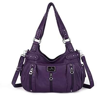 Angelkiss Stora plånböcker och handväskor för kvinnor tvättat fuskläder crossbody hobb skolväska axelväska axelväska tygväska, Lila, Large Angelkiss Stora plånböcker och handväskor för kvinnor tvättat fuskläder crossbody hobb skolväska axelväska axelväska tygväska, Lila, Large