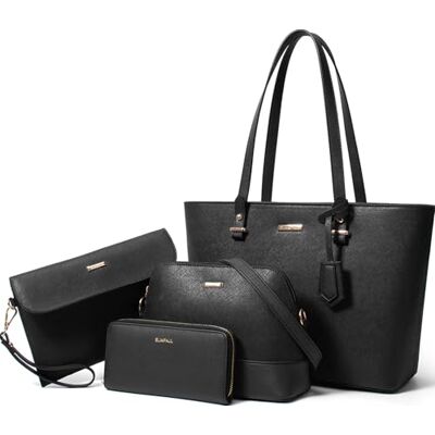 Lovematch Dammode, syntetiskt läder, handväskor, tygväska, axelväska,topphandtag, skolväska, handväska, set med 4, Svart, Large Lovematch Dammode, syntetiskt läder, handväskor, tygväska, axelväska,topphandtag, skolväska, handväska, set med 4, Svart, Large