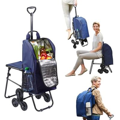 Avilia Shoppingvagn med fällbart säte – maximal manövrerbarhet och komfort 3-hjuligt system, teleskopiskt handtag, avtagbar termisk väska, 35 l kapacitet, perfekt för äldre och familjer Avilia Shoppingvagn med fällbart säte – maximal manövrerbarhet och komfort 3-hjuligt system, teleskopiskt handtag, avtagbar termisk väska, 35 l kapacitet, perfekt för äldre och familjer