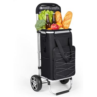 YEAUPE PRO 3-i-1 shoppingvagn med kylfack, 50 l shoppingvagn med avtagbar väska, max. 25 kg lastkapacitet, inklusive sidofickor och flasköppnare (svart) YEAUPE PRO 3-i-1 shoppingvagn med kylfack, 50 l shoppingvagn med avtagbar väska, max. 25 kg lastkapacitet, inklusive sidofickor och flasköppnare (svart)