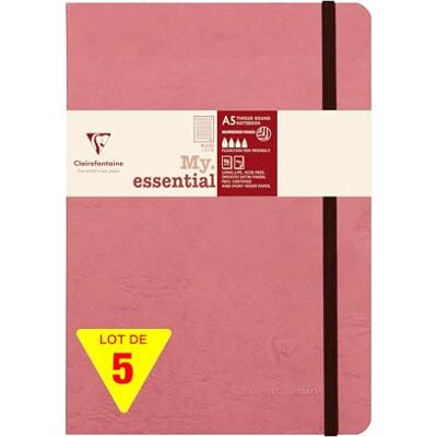 Clairefontaine 793466Cpack Age Bag My.Essential carnet cousu dos carré 14,8x21cm 192p ligné rose antique papier ivoire 90g PAQ DE 5 Clairefontaine 793466Cpack Age Bag My.Essential carnet cousu dos carré 14,8x21cm 192p ligné rose antique papier ivoire 90g PAQ DE 5
