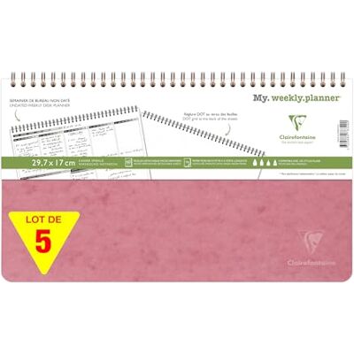 Clairefontaine 783496Cpack Age Bag My.Weekly Planner cahier reliure intégrale 29,7x17cm 120p détach. préimprimées rose antique PAQ DE 5 Clairefontaine 783496Cpack Age Bag My.Weekly Planner cahier reliure intégrale 29,7x17cm 120p détach. préimprimées rose antique PAQ DE 5