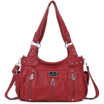 Angelkiss Stora plånböcker och handväskor för kvinnor i tvättat konstläder, crossbody, hobo, skolväska, axelväska, tygväska, Röd, Large Angelkiss Stora plånböcker och handväskor för kvinnor i tvättat konstläder, crossbody, hobo, skolväska, axelväska, tygväska, Röd, Large