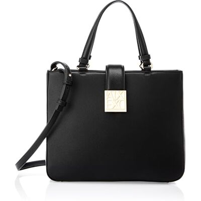 Giorgio Armani dam Amy, Sustainable, guldlogotyp Plate tygväska M, svart Giorgio Armani dam Amy, Sustainable, guldlogotyp Plate tygväska M, svart