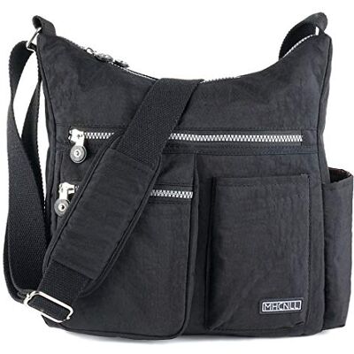 MHCNLL Crossbody väska med stöldskydd RFID-ficka kvinnor lätt vattentålig handväska, Svart, 11.5" x 4.8" x 12 MHCNLL Crossbody väska med stöldskydd RFID-ficka kvinnor lätt vattentålig handväska, Svart, 11.5" x 4.8" x 12
