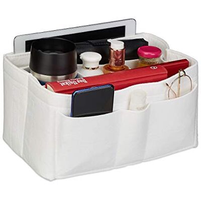 Relaxdays väskorganiserare handväska, filt, många fack, avtagbar avskiljare, handväskearrangör, storlek M, vit Relaxdays väskorganiserare handväska, filt, många fack, avtagbar avskiljare, handväskearrangör, storlek M, vit