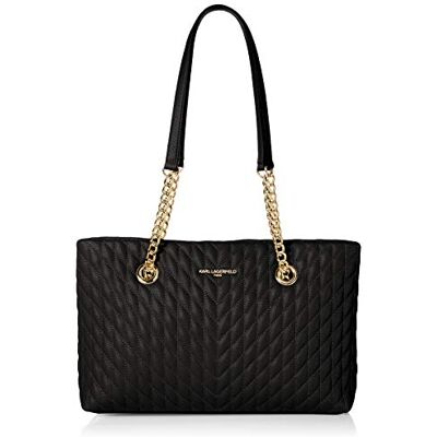 KARL LAGERFELD Paris Dam Karolina Lamb Chain Tote bärväska, Svart/guld, Einheitsgröße KARL LAGERFELD Paris Dam Karolina Lamb Chain Tote bärväska, Svart/guld, Einheitsgröße