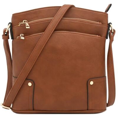 Alyssa Stor crossbody-väska med trippel blixtlåsficka, brun, en storlek, brun, Talla única Alyssa Stor crossbody-väska med trippel blixtlåsficka, brun, en storlek, brun, Talla única