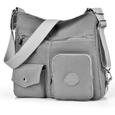Dora & Liz Multifunktionell hobo-väska för kvinnor med RFID-skydd, vattentät nylon, crossbody-väska, axelhandväska, konvertibel ryggsäck, Grå, Large Dora & Liz Multifunktionell hobo-väska för kvinnor med RFID-skydd, vattentät nylon, crossbody-väska, axelhandväska, konvertibel ryggsäck, Grå, Large