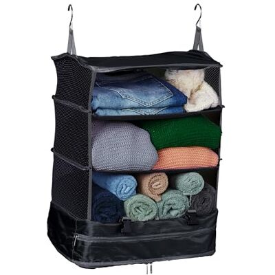 Relaxdays Resväskeorganisatör, hängande H x B x D: 55 x 44 x 30 cm, vikbar bagageorganisatör, 4 fack, bärbar, svart Relaxdays Resväskeorganisatör, hängande H x B x D: 55 x 44 x 30 cm, vikbar bagageorganisatör, 4 fack, bärbar, svart