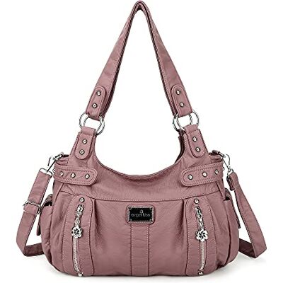 Angelkiss Stora plånböcker och handväskor för kvinnor i tvättat konstläder, crossbody, hobo, skolväska, axelväska, tygväska, Rosa-2, Large Angelkiss Stora plånböcker och handväskor för kvinnor i tvättat konstläder, crossbody, hobo, skolväska, axelväska, tygväska, Rosa-2, Large