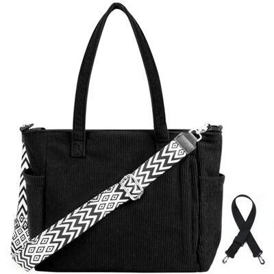 Cozary Tote Bag manchester, kabinväska för kvinnor, stor axelrem, handväskor för män, med dragkedja och fickor, justerbar axelrem för skola, arbete, shopping, svart Cozary Tote Bag manchester, kabinväska för kvinnor, stor axelrem, handväskor för män, med dragkedja och fickor, justerbar axelrem för skola, arbete, shopping, svart