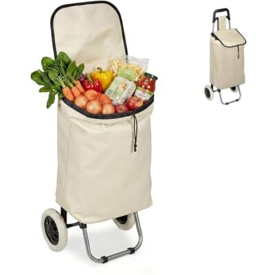 Relaxdays hopfällbar shoppingvagn, avtagbar väska 28 L, beige Relaxdays hopfällbar shoppingvagn, avtagbar väska 28 L, beige