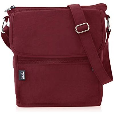 Peak Gear Crossbody handväska i nylon med RFID-blockerande ficka och livstids återhämtningstjänst. Mångsidig och snygg axelväska, Vinröd, One Size Peak Gear Crossbody handväska i nylon med RFID-blockerande ficka och livstids återhämtningstjänst. Mångsidig och snygg axelväska, Vinröd, One Size