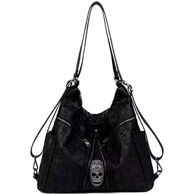 Downupdown döskalle handväskor kvinnor tygväskor skalle tryck läder axel crossbody väska nitad skolväska handväska gotisk ryggsäck Downupdown döskalle handväskor kvinnor tygväskor skalle tryck läder axel crossbody väska nitad skolväska handväska gotisk ryggsäck