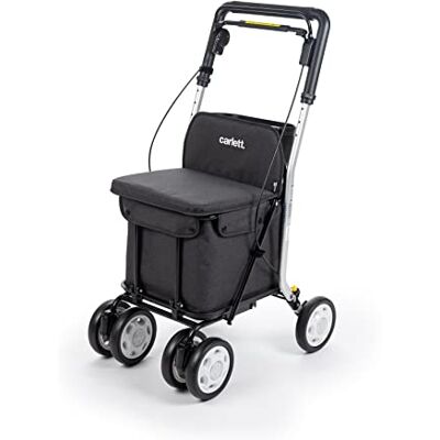 Carlett – Shoppingvagn/rullator med sits. Hopfällbar shoppingvagn med 4 hjul, uttagbar väska på 29 l/15 kg och förvaringsbricka, Lett800 Senior Comfort, svart Carlett – Shoppingvagn/rullator med sits. Hopfällbar shoppingvagn med 4 hjul, uttagbar väska på 29 l/15 kg och förvaringsbricka, Lett800 Senior Comfort, svart