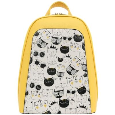 DOGO Kvinnors veganskt läder gul ryggsäck svartvitt katter mönster, Material: Polyester, Taille unique DOGO Kvinnors veganskt läder gul ryggsäck svartvitt katter mönster, Material: Polyester, Taille unique