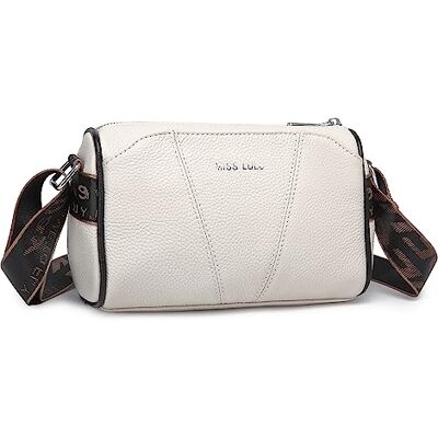 Miss Lulu Crossbody Bag dam axelväska med bred rem äkta läder med avtagbar axelrem för resor shopping, Beige Miss Lulu Crossbody Bag dam axelväska med bred rem äkta läder med avtagbar axelrem för resor shopping, Beige