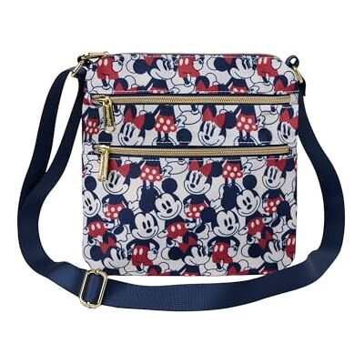 Loungefly Mickey and Minnie Mouse Crossbody Purse Women's Passport Bag Navy Nylon Loungefly Mickey and Minnie Mouse Crossbody Purse Women's Passport Bag Navy Nylon