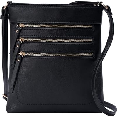 Solene Crossbody Bag Functional Multi-Pocket Messenger Purse Top Zip Closure Shoulder Handbag med justerbar rem-WU093 (svart) Solene Crossbody Bag Functional Multi-Pocket Messenger Purse Top Zip Closure Shoulder Handbag med justerbar rem-WU093 (svart)