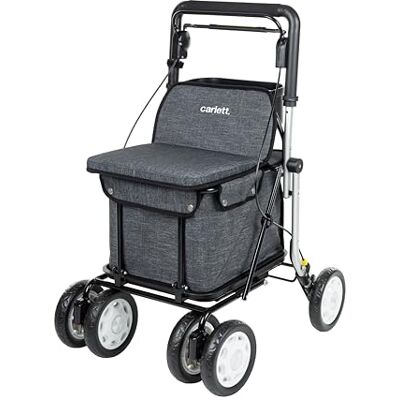 Carlett Shopping Trolley Walker with Seat Lett900P Senior Assist Medical Product Class I Approved 4 Wheels Folding Trolley with Removable Bag 38L/15kg and Storage Tray Grey Carlett Shopping Trolley Walker with Seat Lett900P Senior Assist Medical Product Class I Approved 4 Wheels Folding Trolley with Removable Bag 38L/15kg and Storage Tray Grey