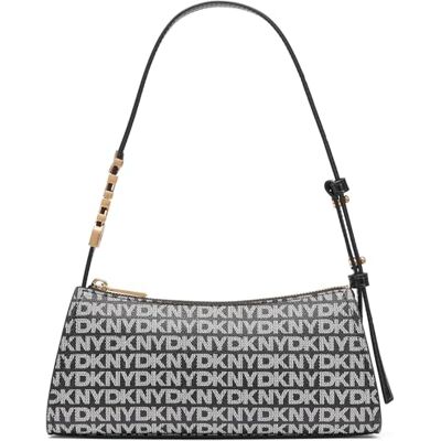 DKNY kvinnors avril topp axelväska med dragkedja, svart och svart logotyp, Svart och svart logotyp DKNY kvinnors avril topp axelväska med dragkedja, svart och svart logotyp, Svart och svart logotyp