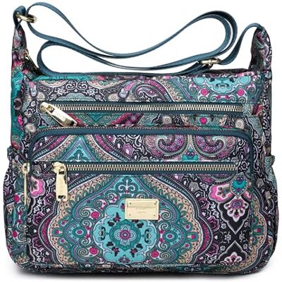 Pealwel kvinnor axelväska handväska rymlig flera fickor väska damer crossbody handväska tygväska topphandtag skolväska, Ss-svart och blå Pealwel kvinnor axelväska handväska rymlig flera fickor väska damer crossbody handväska tygväska topphandtag skolväska, Ss-svart och blå